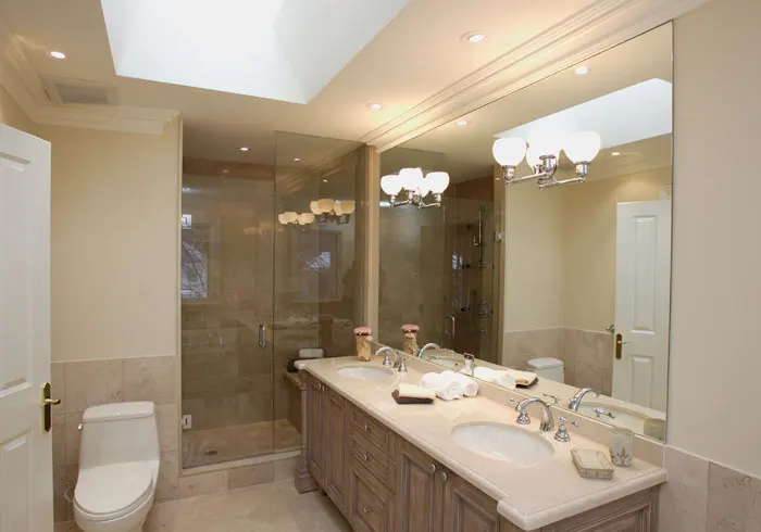Bathroom Clear Mirror with Electrical Cutouts La Jolla