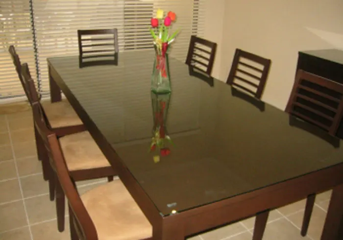 Clear Annealed Wood Framed Glass Topped Dining Table
